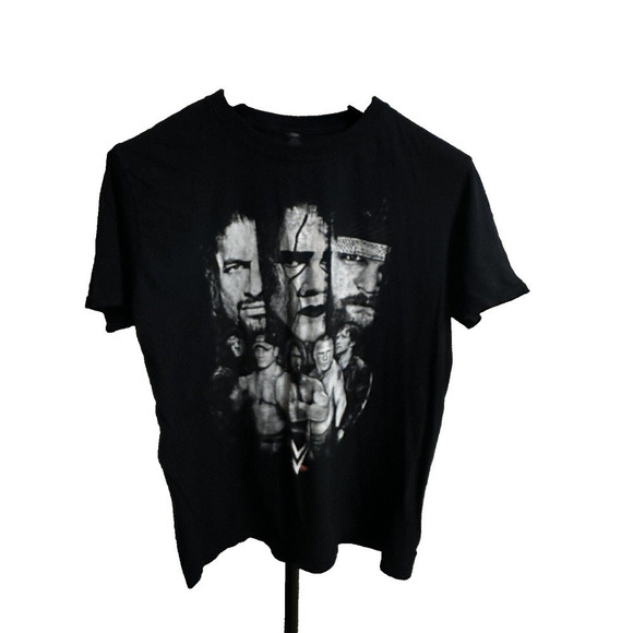 WWE Shirt Mens Large Black Graphic Print Wrestling Roman Reigns John Cena Sting - Picture 1 of 3